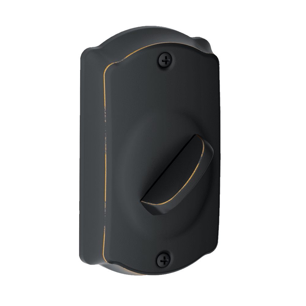 Schlage Camelot style electronic keypad deadbolt lockset in aged bronze finish for residential use. Sold individually.