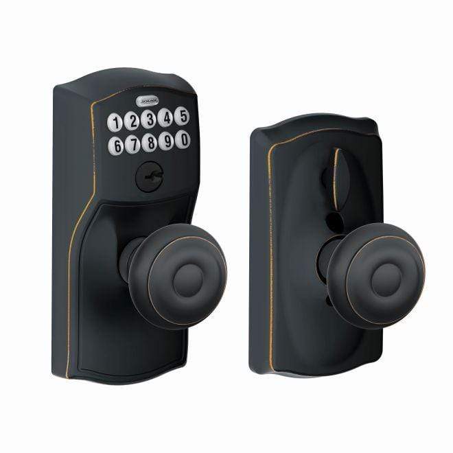 Schlage Residential Electronic Keypad Lockset With Flex Lock - Georgian Knob With Camelot Trim - Aged Bronze Finish - Sold Individually