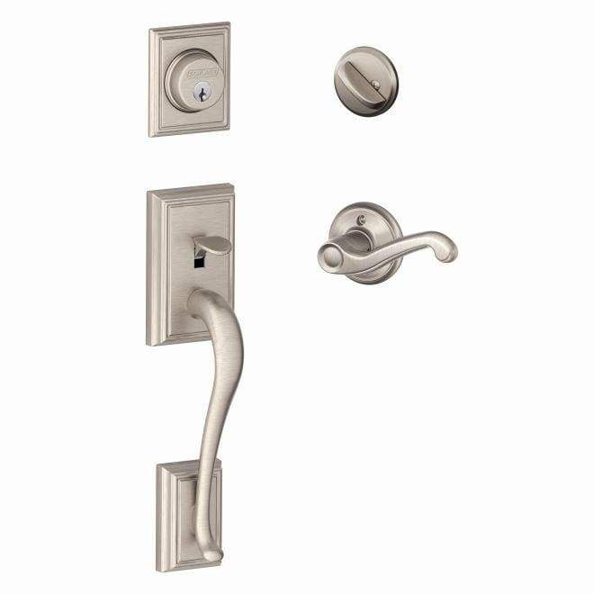Schlage Residential Lockset - Single Cylinder Handleset - Addison Style Exterior With Flair Style Interior - Left Handing - Satin Nickel Finish - Sold Individually