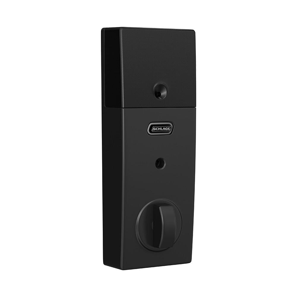 Schlage Residential Sense Smart Touchpad Deadbolt Lockset in matte black finish, featuring a sleek, modern design.