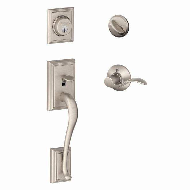 Schlage Residential Lockset - Single Cylinder Handleset - Addison Style Exterior With Accent Style Interior - Satin Nickel Finish - Sold Individually