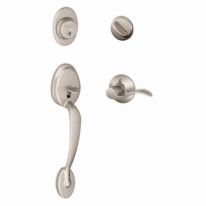Schlage Residential Lockset - Single Cylinder Handleset - Plymouth Style Exterior With Accent Style Interior - Satin Nickel Finish - Sold Individually