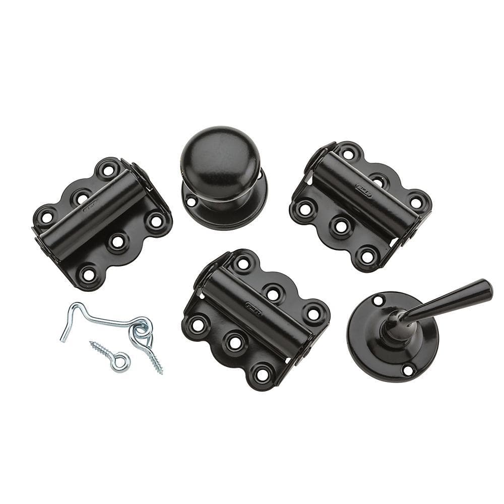 Screen door spring hinge kits in various finishes, including all necessary hardware for easy installation.
