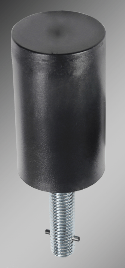 Security door stop in black finish, available in multiple sizes, designed to prevent door movement, sold individually.