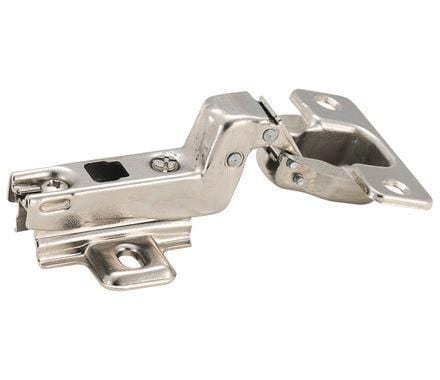 Self-closing concealed full inset cabinet hinge in nickel finish, sold in a 2 pack for seamless cabinet installation.