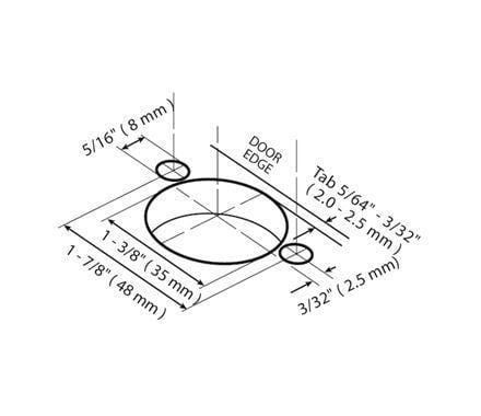 Self-closing concealed 3/8 inch overlay cabinet hinge in nickel finish, 2 pack, with detailed measurement diagram.