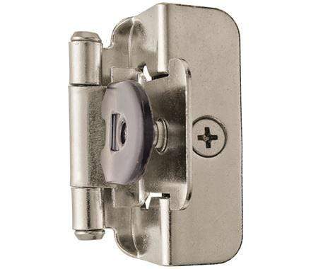 Self-closing double demountable cabinet hinges for 1/2 inch overlay, 2 pack, available in multiple finishes.