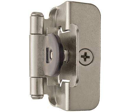 Self-closing double demountable cabinet hinges for 1/2" overlay, 2 1/4" x 1 1/2", available in multiple finishes, 2 pack.