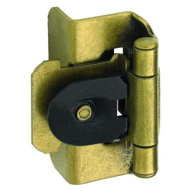 Self-closing double demountable cabinet hinge in multiple finishes, 1/2 inch overlay, 2 pack for easy installation.