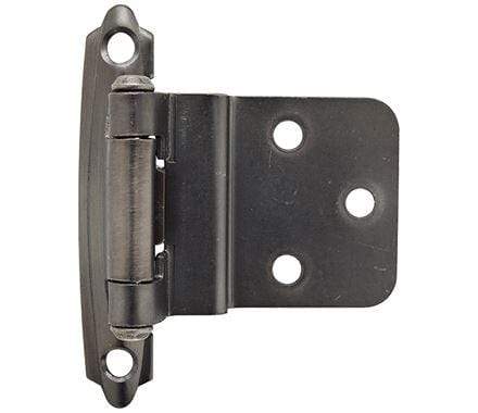 Self-closing face mount cabinet hinges in 3/8 inch inset, 2 pack, available in multiple finishes for versatile use.