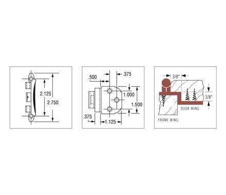 Self-closing face mount cabinet hinges with 3/8 inch inset, 2.75 x 2.125 inches, available in multiple finishes, 2 pack.