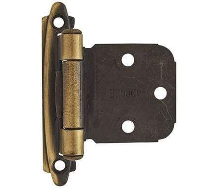 Self-closing face mount variable overlay cabinet hinge in multiple finishes, 2 3/4" x 1 13/16", sold in a 2 pack.