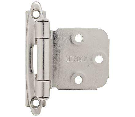 Self-closing face mount variable overlay cabinet hinges in multiple finishes, 2 3/4" x 1 13/16", sold in a 2 pack.