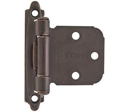 Self-closing face mount cabinet hinge in multiple finishes, 2 3/4" x 1 13/16", sold as a 2 pack for easy installation.