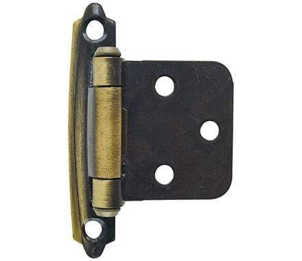 Self-closing face mount cabinet hinge in multiple finishes, 2 3/4" x 1 3/4", sold in a 2 pack for easy installation.