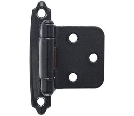 Self-closing face mount cabinet hinges in various finishes, 2 3/4" x 1 3/4", sold in a 2 pack for easy installation.