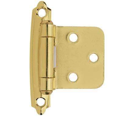 Self-closing face mount cabinet hinges in various finishes, 2 3/4" x 1 3/4", sold in a 2 pack for easy installation.
