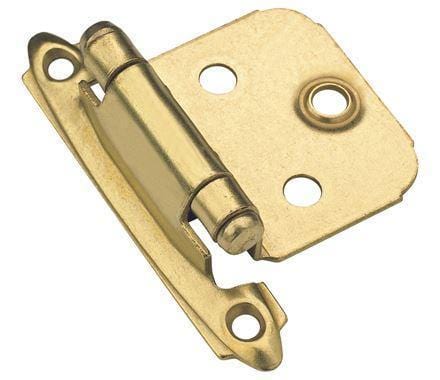 Self-closing face mount cabinet hinges in satin nickel, 2 13/16" x 1 3/4", sold in a 2 pack for easy installation.