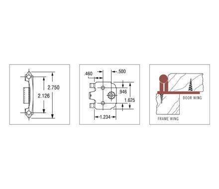 Self-closing face mount variable overlay cabinet hinges in satin nickel, 2 pack, with detailed dimensions and installation guide.