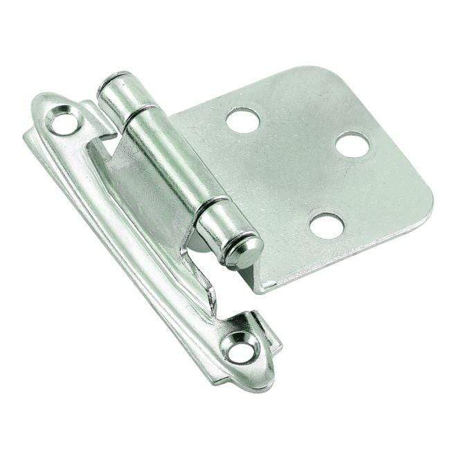 Self-closing face mount cabinet hinges in various finishes, 2 3/4" x 1 3/4", sold in a 2 pack for easy installation.