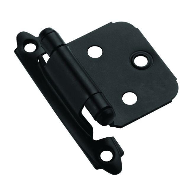Self-closing face mount cabinet hinges in multiple finishes, 2 3/4" x 1 3/4", sold in a 2 pack for easy installation.