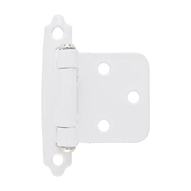 Self-closing face mount variable overlay cabinet hinges in white, 2 3/4" x 1 3/4", available in multiple finishes, 2 pack.