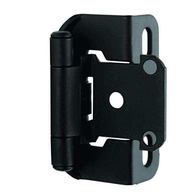 Self-closing partial wrap cabinet hinges in various finishes, 1/2 inch overlay, 2 pack, ideal for cabinets.