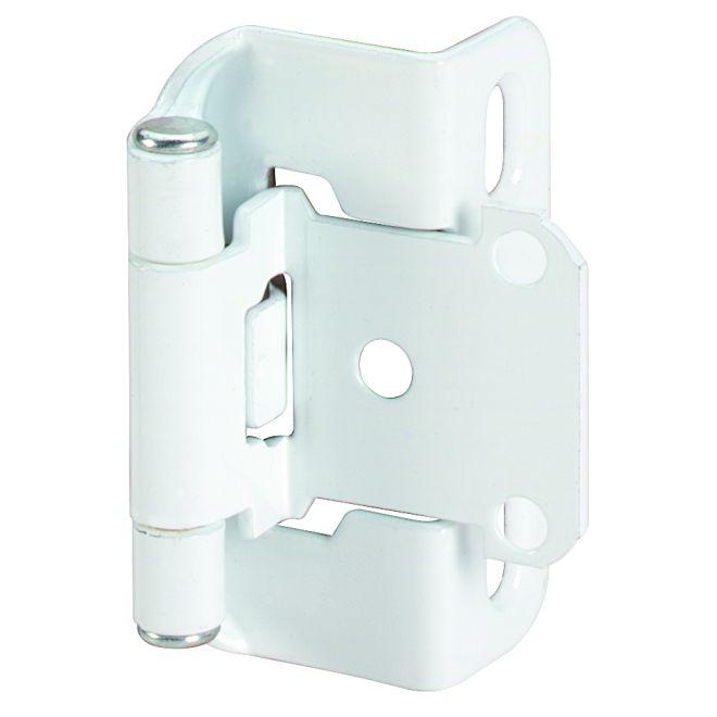 Self-closing partial wrap cabinet hinges for 1/2 inch overlay, 2 pack, available in multiple finishes.