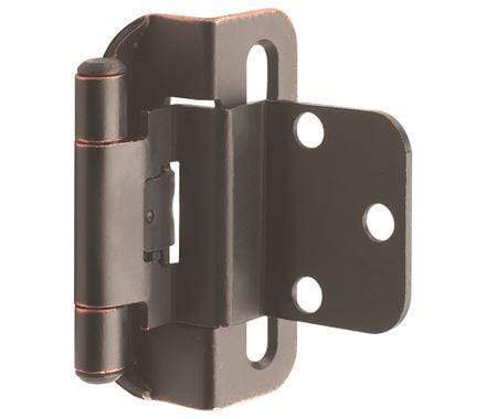 Self-closing partial wrap cabinet hinges, 3/8" inset, 2 1/4" x 1 7/8", available in multiple finishes, 2 pack.