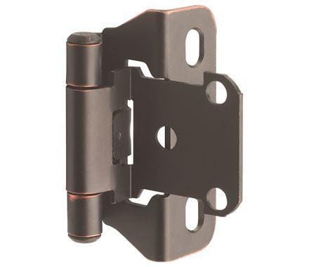 Self-closing partial wrap cabinet hinges for 1/4" overlay, 2 1/4" x 1 1/2", available in multiple finishes, 2 pack.