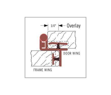 Self-closing double demountable cabinet hinges for 1/4" overlay, 2 1/4" x 1 1/2", available in multiple finishes.
