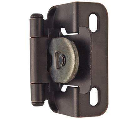 Self-closing cabinet hinge with a partial wrap design, 1/2" overlay, in multiple finishes, 2-pack.