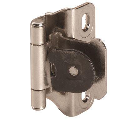 Self-closing cabinet hinges for 1/4" overlay, 2 1/4" x 1 1/2", available in multiple finishes, sold in a 2 pack.