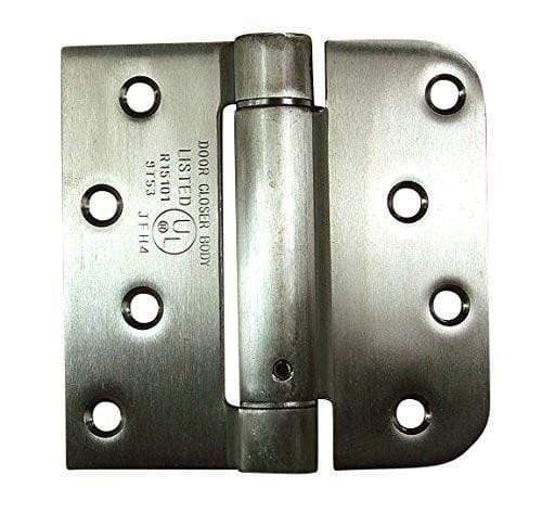 Spring hinges self-closing 4-inch with 5/8-inch square radius, available in multiple finishes, sold in a 2-pack.