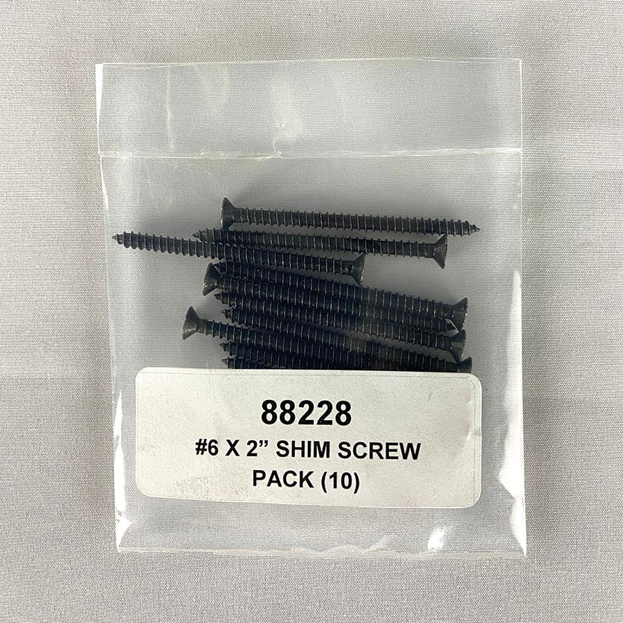 Black finish shim kit screw pack containing ten #6 x 2-inch screws for various fastening applications.