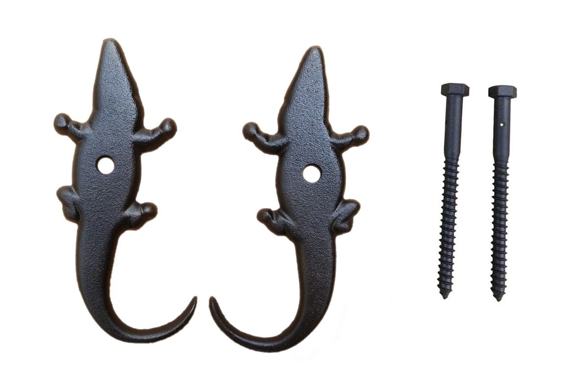 Shutter Dogs / Tiebacks - Alligator with Lag - 7" Inch - Cast Iron - WeatherWright Finish - Sold in Pairs
