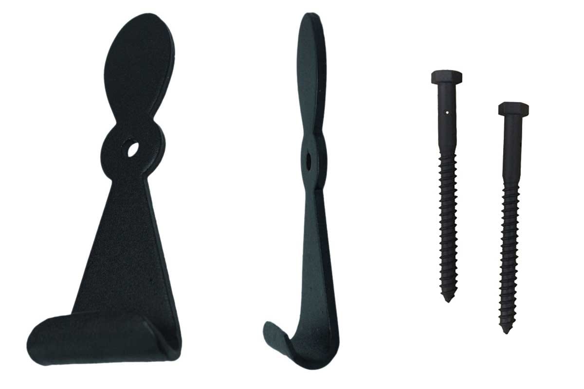 Shutter Dogs / Tiebacks - Georgetown with Lag, Large - 6-1/4" Inch - Forged Steel - Black Powder Coat - Sold in Pairs