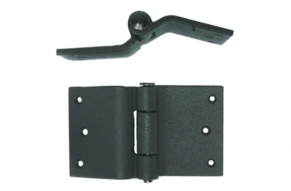 Curved offset butt hinges made of cast iron with a WeatherWright finish, measuring 3x5 inches, sold in pairs.