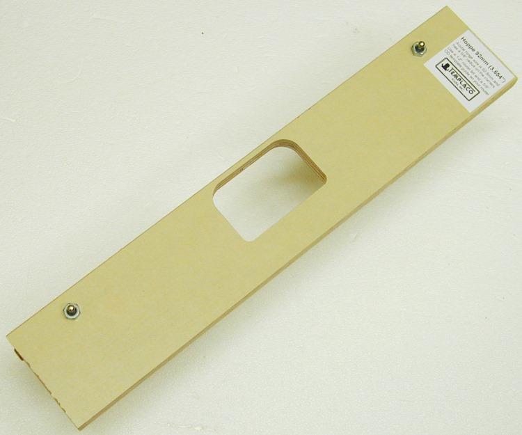 Single pocket hinge template measuring 3.654 inches for precise hinge installation, sold individually.