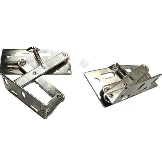 Adjustable sink tray tip-out hinge in nickel finish, 4-3/8" x 1-3/4", sold in pairs for easy installation.