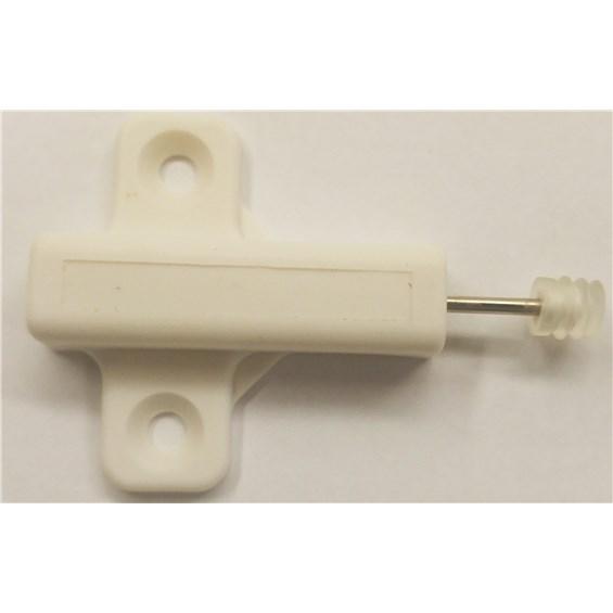 White soft close piston for cabinets, designed for smooth and quiet door closure, sold individually.