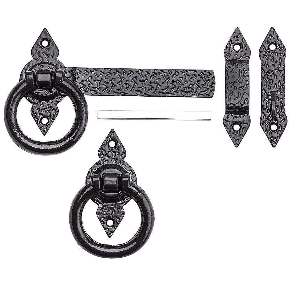 Spear Ring Gate Latches - 6" Inches - For Gates & Doors 2" - 3 1/2" Thick - Black Finish - Sold Individually