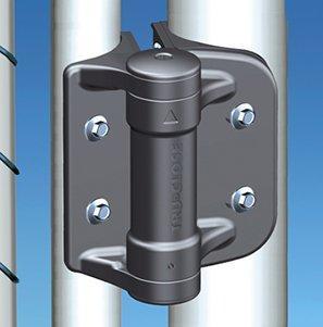 Adjustable black gate spring hinge for round posts, fits gate gaps 5/8" to 1 3/8", ideal for chain link fences, 2 pack.