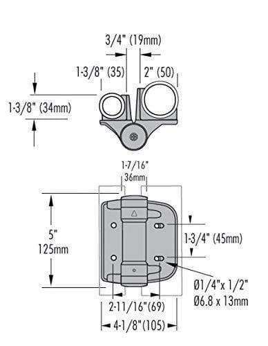 Adjustable black gate spring hinge for round posts, suitable for gate gaps of 5/8" to 1 3/8", sold in a 2-pack.