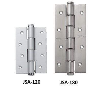 Adjustable spring loaded aluminum hinges for self-closing applications, featuring single hinge design by Sugatsune.