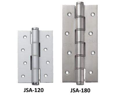 Spring loaded stainless steel hinges, adjustable self-closing, ideal for doors and cabinets, by Sugatsune.