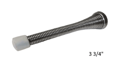 Heavy-duty spring door stop with screw and metal base, available in multiple sizes and finishes, sold individually.