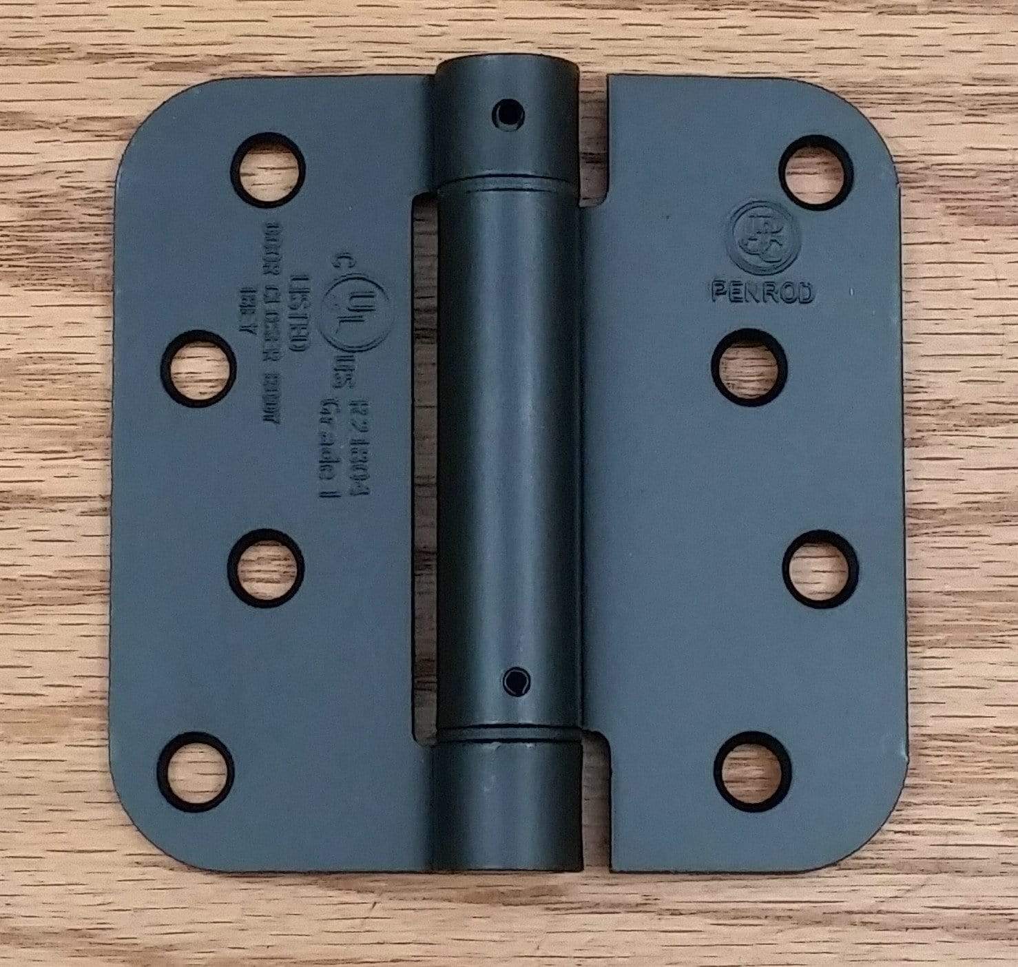 Spring loaded hinges for residential use, 4 inches with 5/8 inch radius corners, available in multiple finishes, 2 pack.