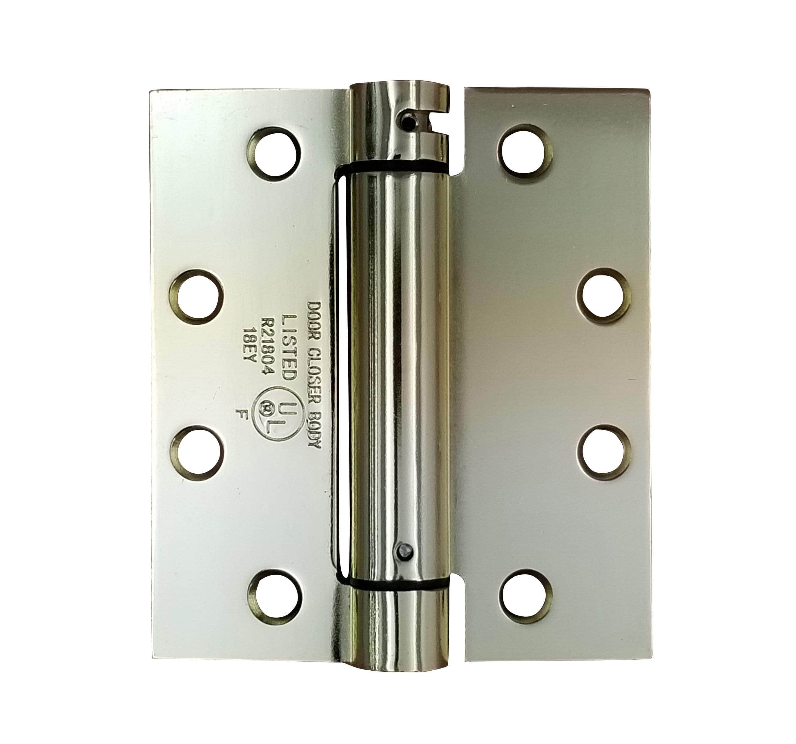 Spring hinges in a 4.5" x 4" size with square corners, available in multiple finishes, sold in a 2 pack.