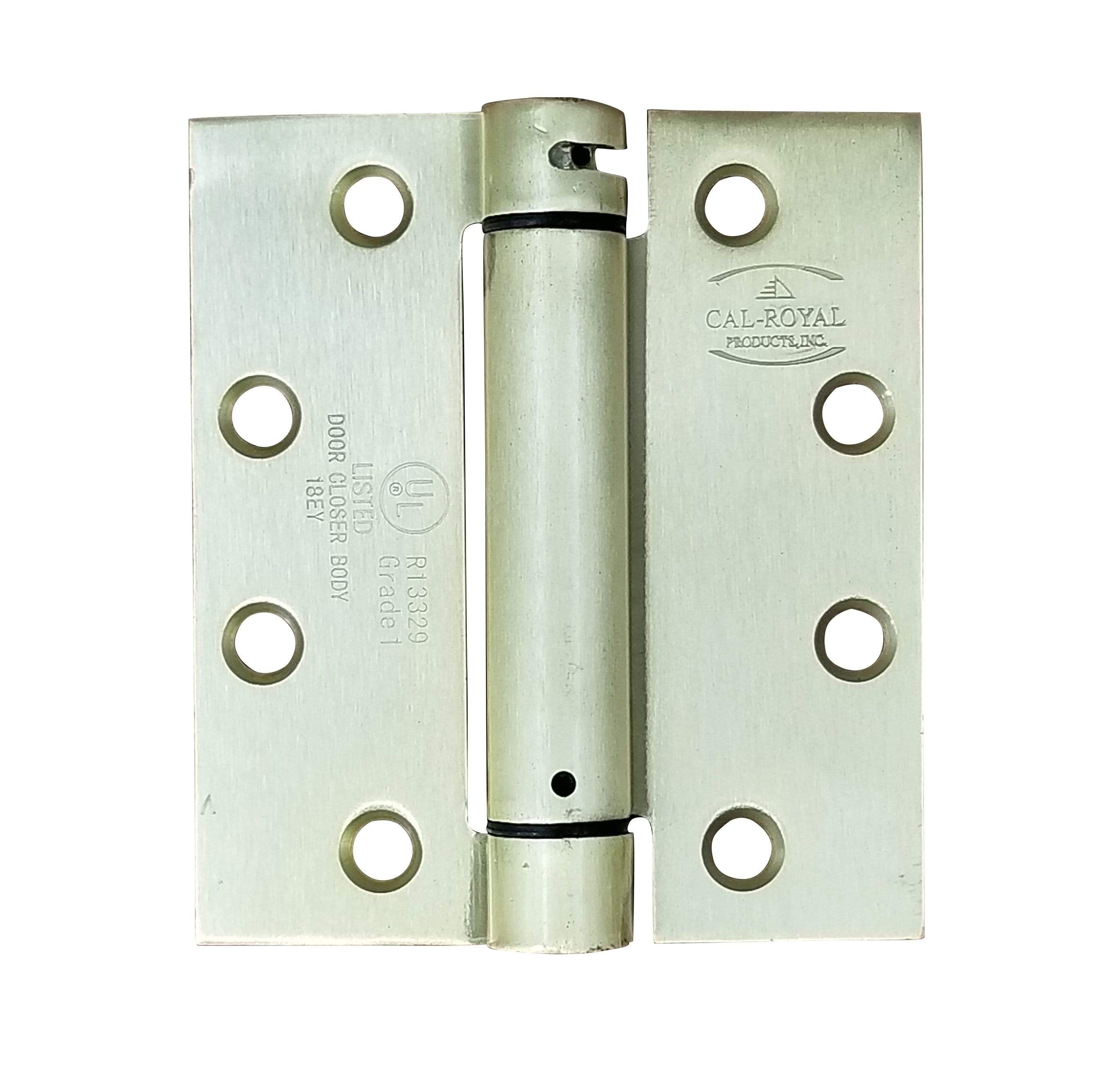 Spring hinges in a 4.5" x 4" size with square corners, available in multiple finishes, sold as a 2 pack.